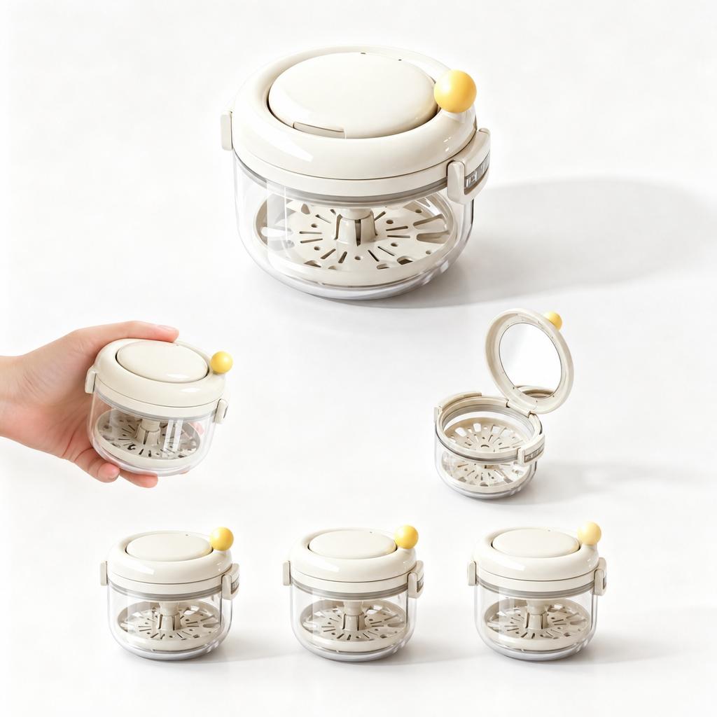 2-in-1 Manual Hand-Crank Retainer Cleaner with Mirror and Storage Box for Kids Appliances and Dentures