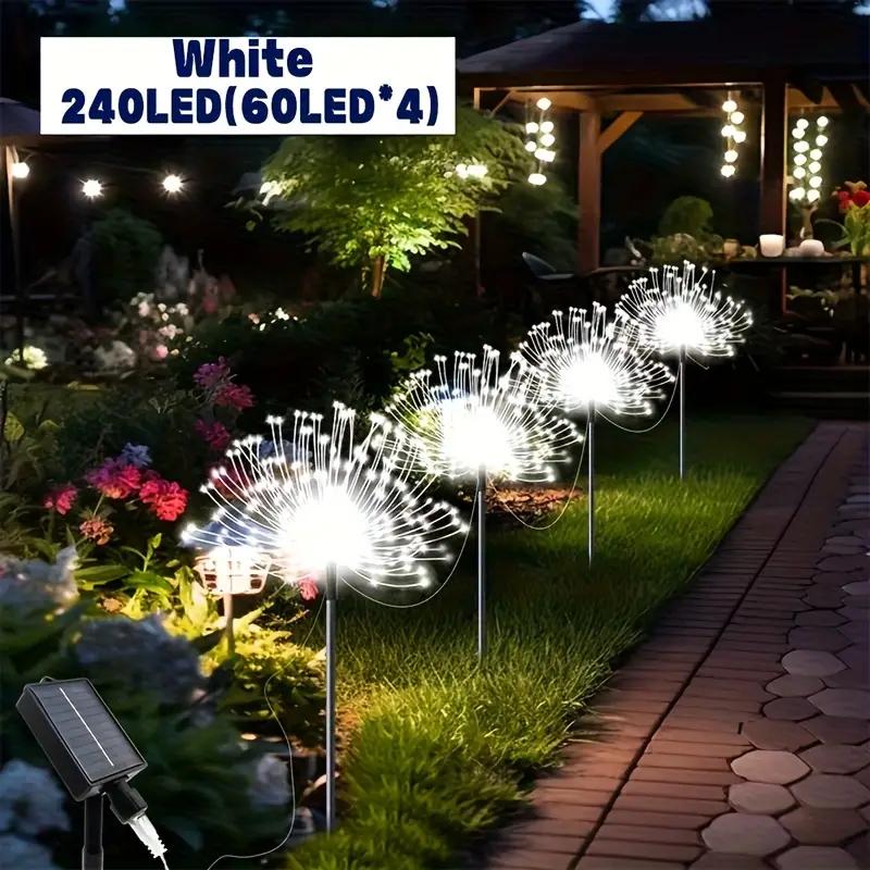 4/6PCS Solar Garden Fireworks Lights Waterproof Outdoor LED Solar Courtyard Atmosphere Lights 8 Modes for Yards Christmas Decor