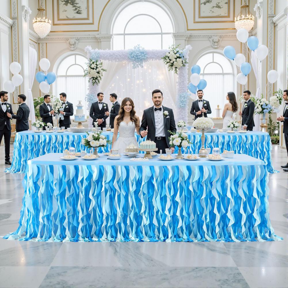Curly Willow Table Skirt for Rectangle Round Tables 6ft Ruffle Table Cloth Reusable Table Skirt for Party Wedding