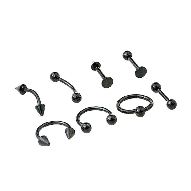 8Pcs Mixed Style Lip Tongue Eyebrow Nose Ring Barbell Body Piercing Jewelry
