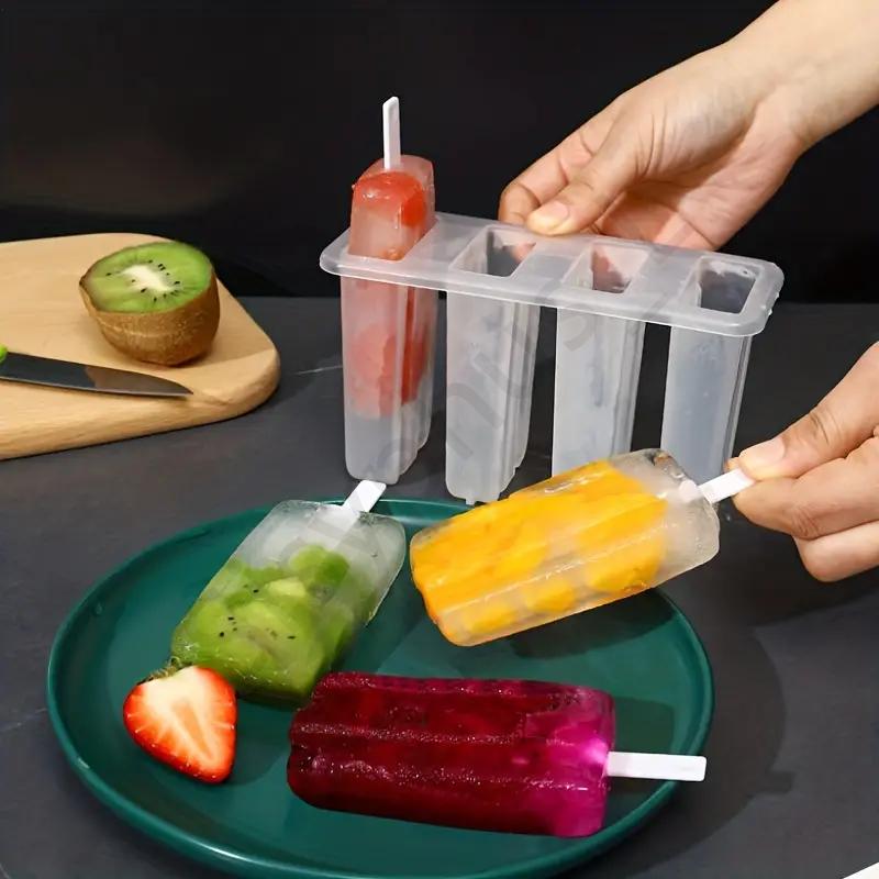Summer 4 Link Popsicle Mold With Lid Homemade Ice Cream Mold Reusable Mung Bean Popsicle Maker Frozen Ice Cream Tray