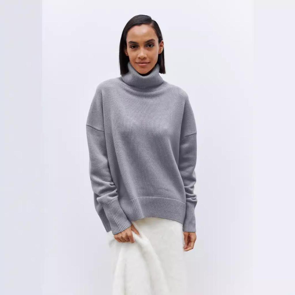 Double Collar High Neck Women's Sweater - Loose Fit, Anti-Pilling, European Size, Perfect for Autumn and Winter.