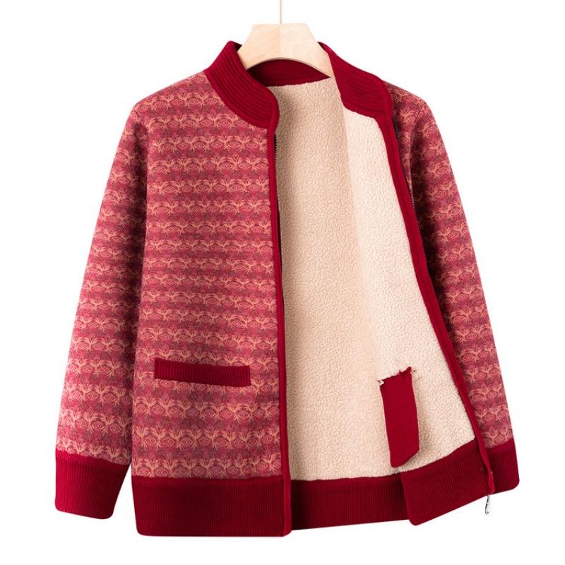 Mom Autumn and Winter New Coat Medium and Old Women's Clothing Fleece Cardigan Grandma Clothing Winter Clothing Elderly Warm Clothes