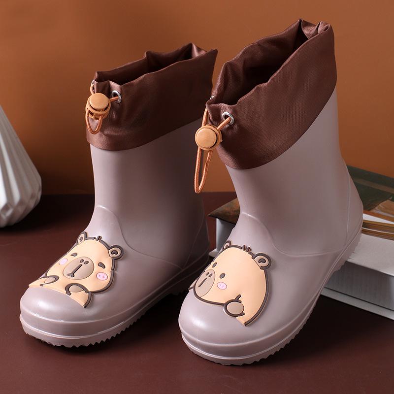 Cartoon Kids' Waterproof Non-slip Rain Boots with Drawstring