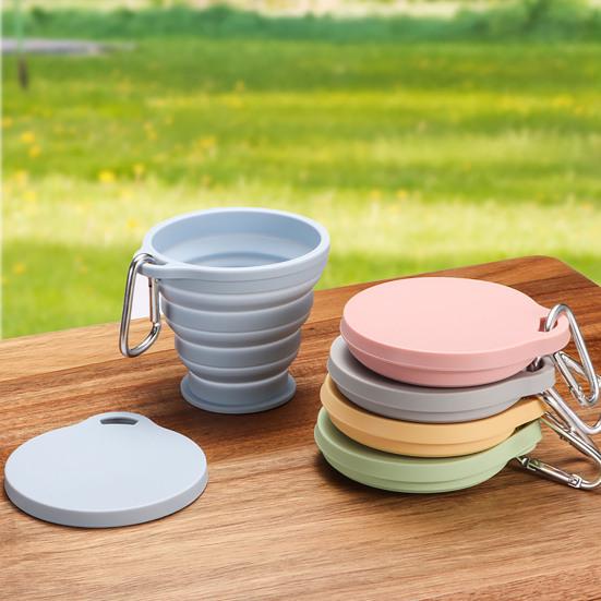 Silicone Folding Water Cup with Carabiner Handle 180ml Portable Travel Washing Cup