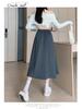 Plus Size Women's Korean Style Woolen Flare Skirt - High Waist A-line for Autumn/Winter