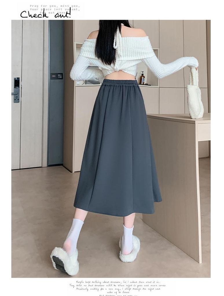 Plus Size Women's Korean Style Woolen Flare Skirt - High Waist A-line for Autumn/Winter