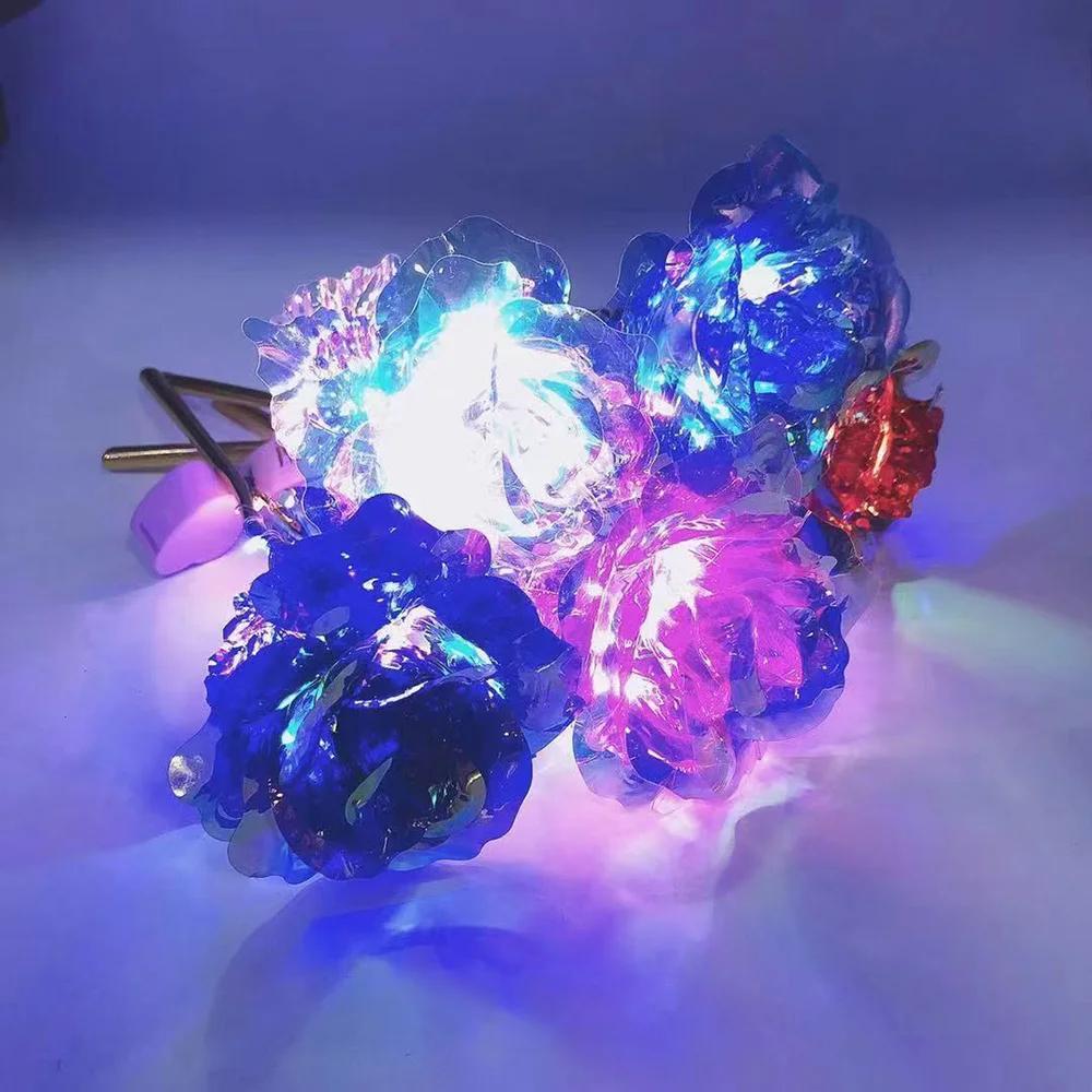 Led Valentine's Day Mother's Day Gift 24K Foil Plated Roses Artifical Flowers Wedding Decor Lover Lighting Roses Creative Gift