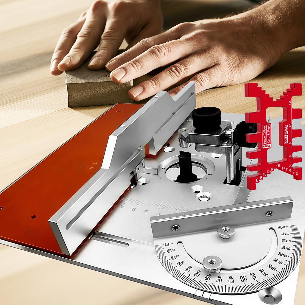 Wood Milling Flip Board W/ Sliding Fence Tenoning Stopper Block & Miter Gauge Guide Set - Woodworking Router Table Insert Plate