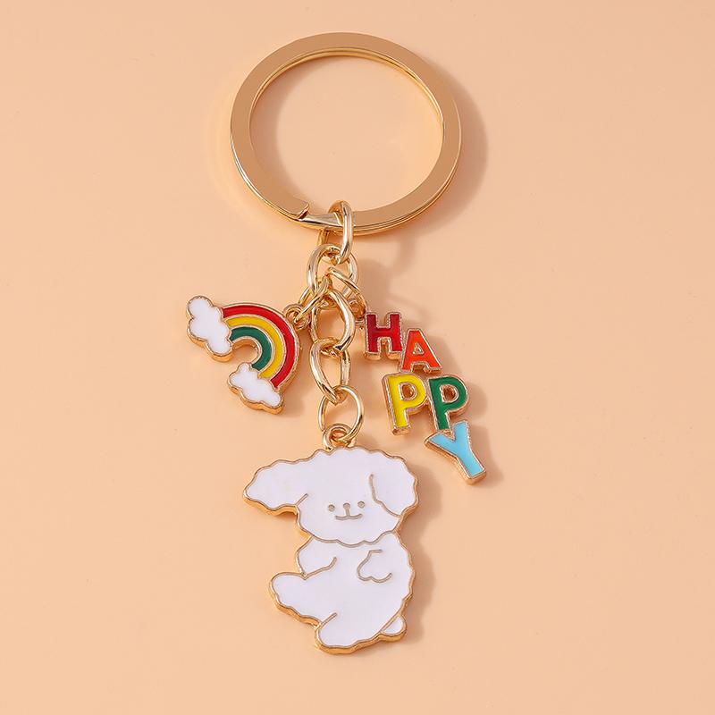 Cute Enamel Puppy Dog Keychain Cartoon Animal Key Ring Pendant for Women Girl Handbag Decor DIY Handmade Jewelry Gift