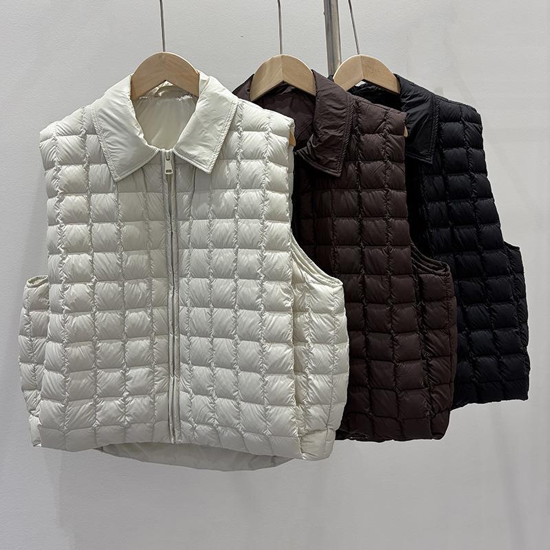 Autumn and winter new small plaid down vest women's short lapel loose large board fashionable simple vest