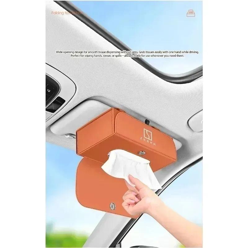 For DENZA Car Sun Visor Tissue Holder, One-Hand Access Tissue Box Cover, Skin-Feel Leather Light Luxury Interior Organizer