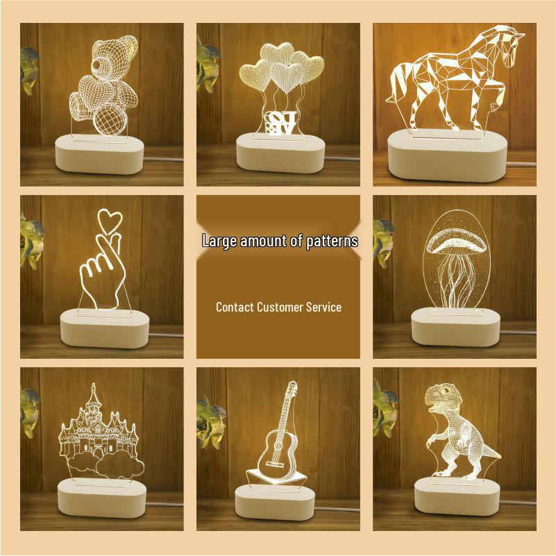 3D Acrylic Night Light: Creative Three-Color Table Lamp for Bedroom and Gifts