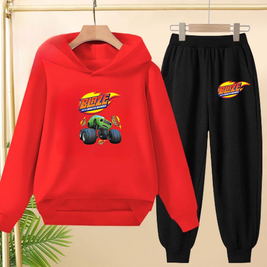 Student Uniform, Hooded Sweatshirt + Long Pants Set, Cartoon Car Pattern, 3 To 13-year-old Boys' and Girls' Sportswear,loose Set