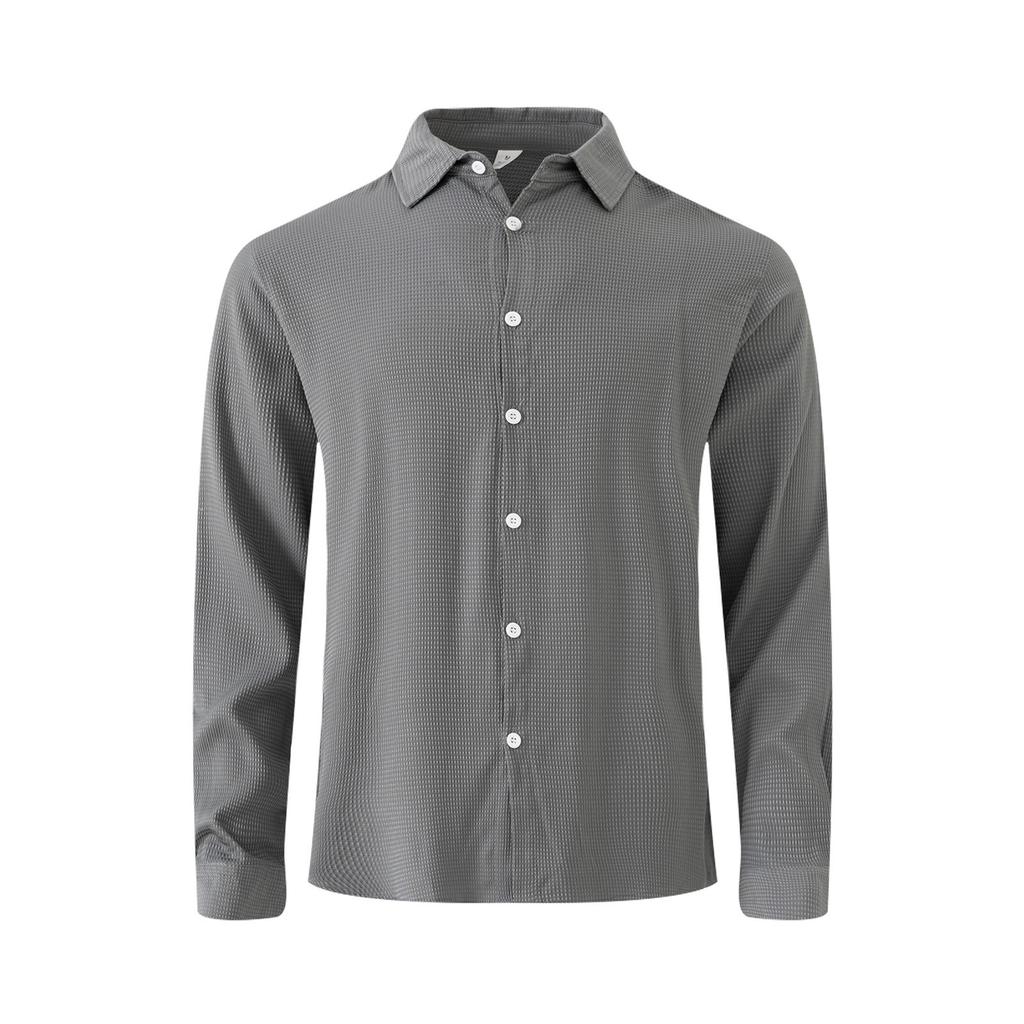 Pánská klopa Jednobarevná košile s knoflíky Dlouhý rukáv Pánská ležérní Tečkovaná Jednořadá košile s dlouhým rukávem