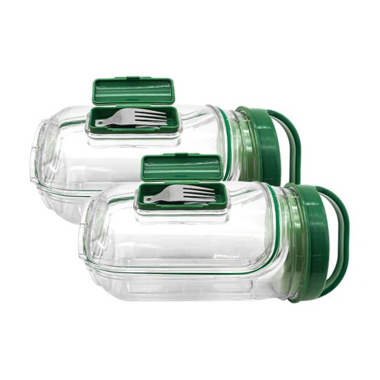 Bocal à Salade à Ouverture Latérale Contenant à Salade en Plastique Anti-Fuite avec Fourchette Boîte de Rangement Alimentaire Portable pour Préparation de Repas Voyage Pique-Nique en Plein Air