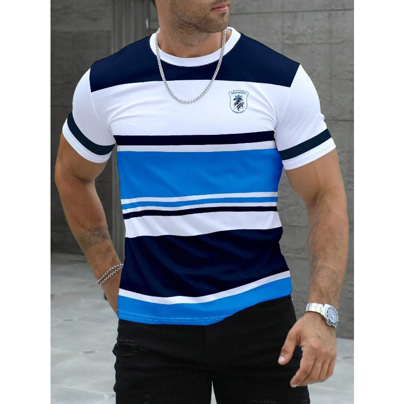 Men s Striped Printed Short Sleeve Versatile Simple Comfortable Top Fashion S