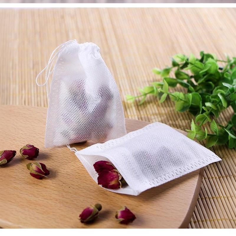 100 Pcs Disposable Tea Filter Bags Food Grade Nonwoven Drawstring Leak Proof for Herb Spice Cooking Sachets