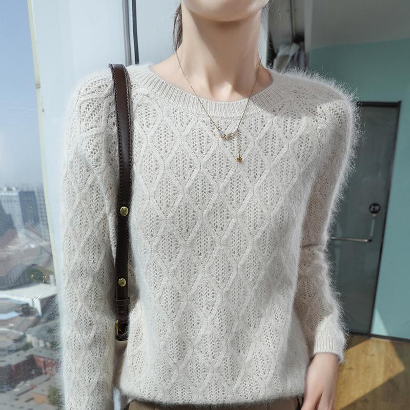 Prodyšný svetr ze směsi norka Dámský lehký pletený top pro všechna roční období