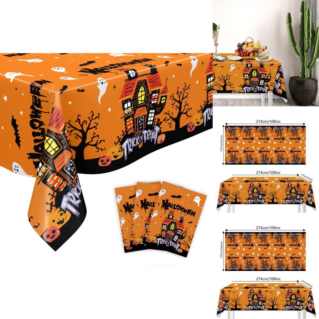 Halloween Disposable Tablecloth With Ghost And Castle Print For Party Decor