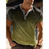 New Men's Casual Striped Gradient Henley-neck Short-sleeved Henley Shirt