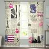 Retro Zeitung New York Vorhang für Wohnzimmer Transparente Tüllvorhänge Fenster Sheer für das Schlafzimmer Zubehör Dekor