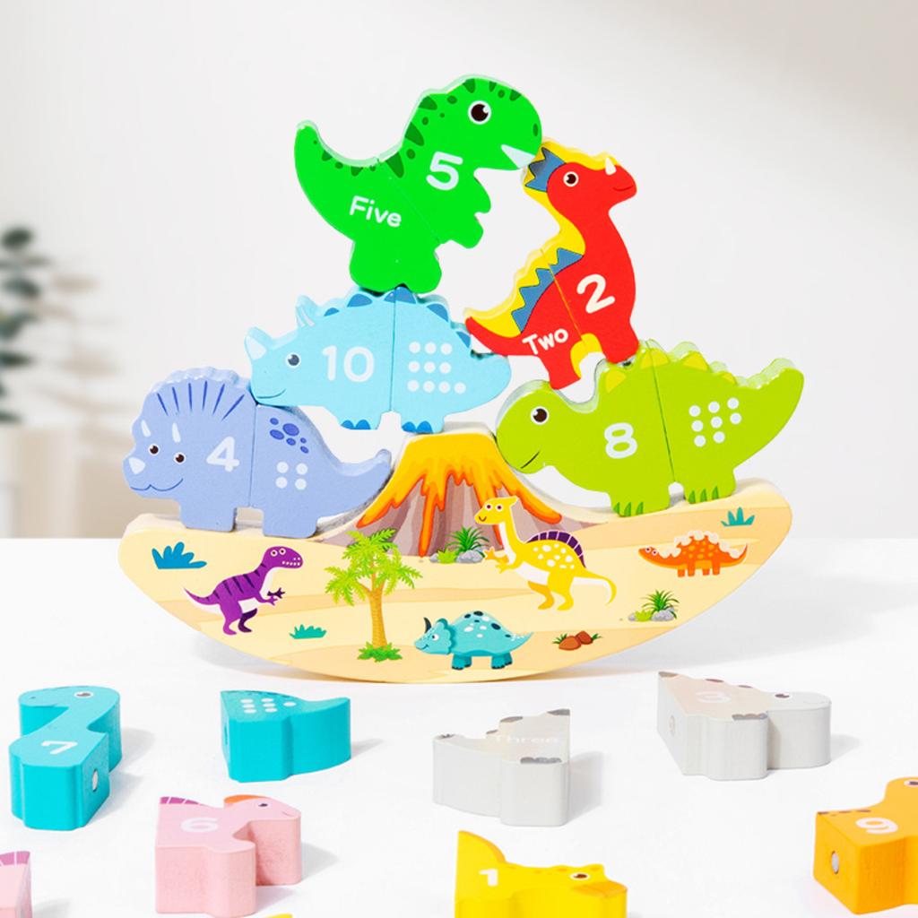 Happy Stacking Dinosaurs,Wooden Stacking Toy For Toddlers, Colorful Dinosaur Balancing Activity Toy, Improves Fine Motor Skills And Dexterity