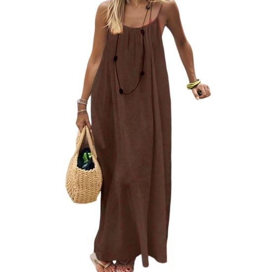 

Summer Backless Cami Dress for Women Flowy Beach Vacation Maxi Sundress Spaghetti Strap Loose Lounge Dress M