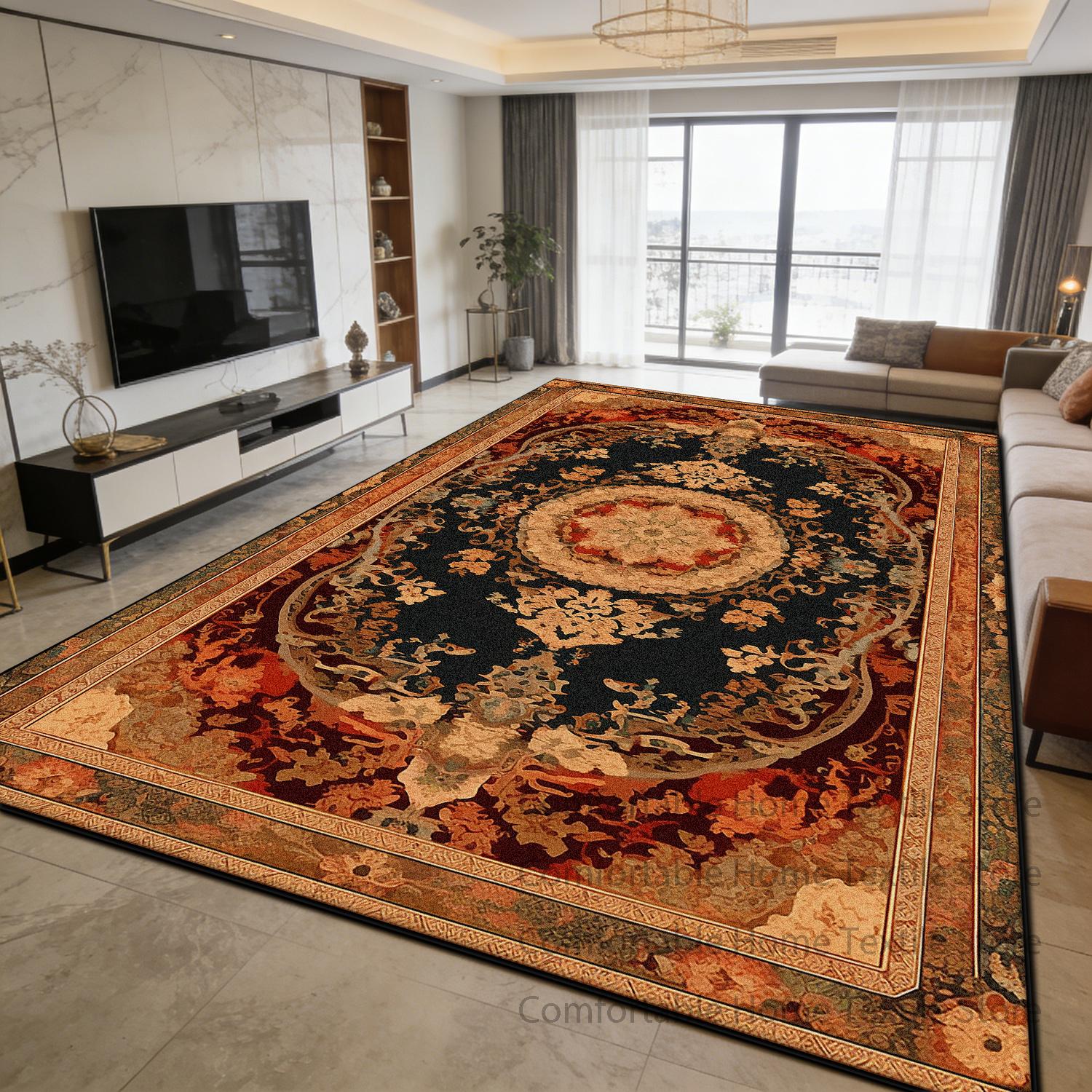 

European Luxury Golden Pattern Living Room Carpet Home Decoration Antiskid Fluffy Rug Large Size Easy Clean Soft Sofa Floor Mats 60x90cm