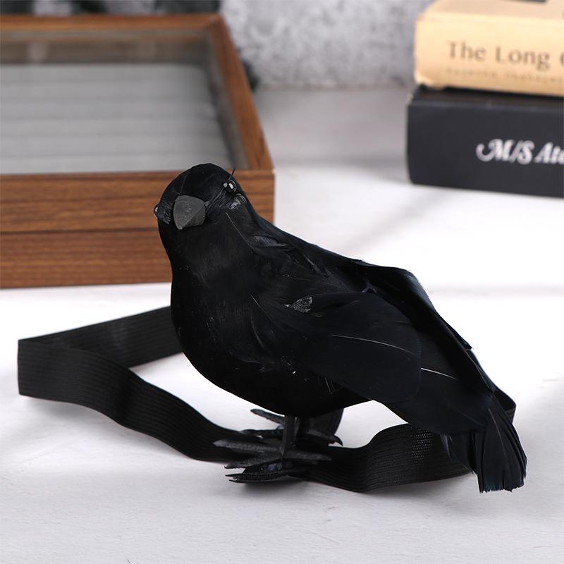 Halloween Simulation Black Crow With Shoulder Elastic Band Crow Ornaments Cosplay Costume Props Holiday Party Decoration