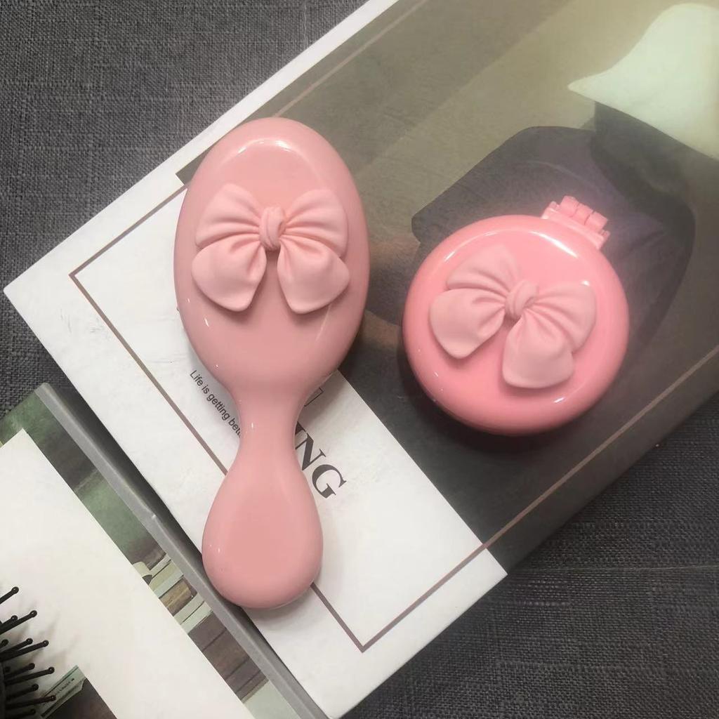Portable Folding Hair Comb with Cute Bow Mini Air Cushion Massage Brush for Travel