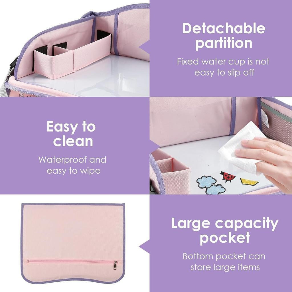 Mesa Bandeja para Coche para Niños Asiento de Coche Bandeja de Viaje Portátil Pizarra de Dibujo Paleta de Juegos Asiento de Coche Bandejas de Regazo Desmontables Bandejas de Mesa para Asiento de Coche para Niños en el Coche
