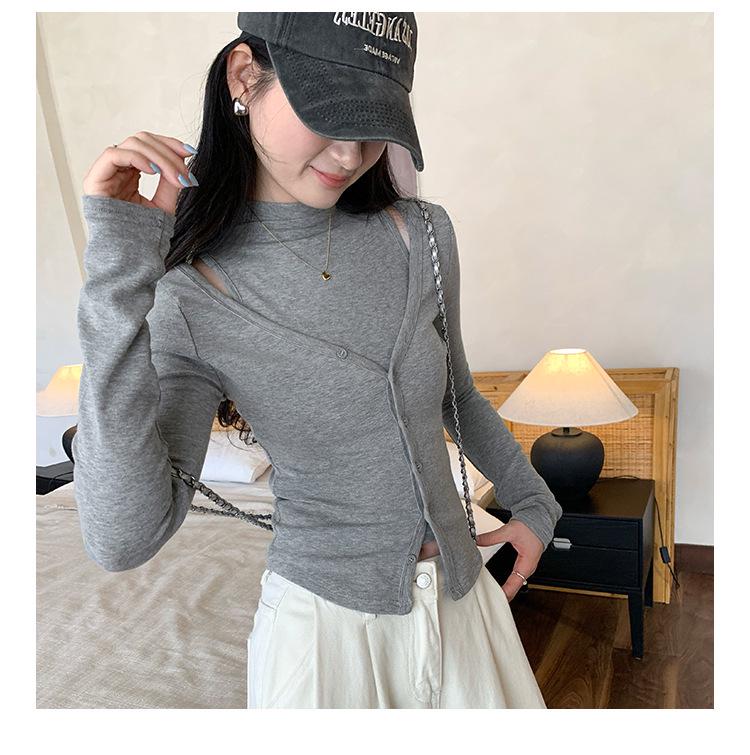 Designer High-Neck Sleeveless Cardigan & Slim Base Layer Set - Versatile Autumn/Winter Style