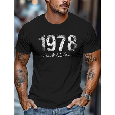 Tailles européennes Édition Limitée 1978 Vintage T-shirt pour Homme - Style Rétro Années 70 Vert Olive Manches Courtes avec Graphique Audacieux '78, Haut d'Été Décontracté