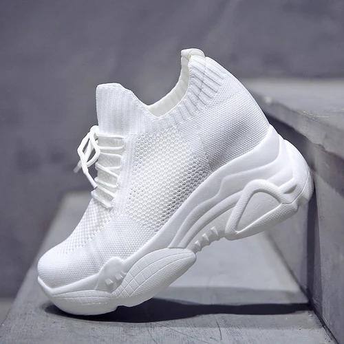 Baskets à plateforme à talons cachés de 9 cm pour femmes, chaussures respirantes en maille aérée, chaussures décontractées de printemps