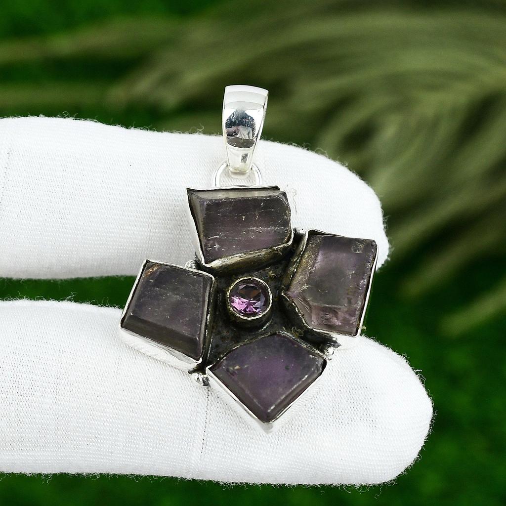 Amethyst Rough Stone Bezel Wedding Sister Pendant Jewelry 925 Sterling Silver