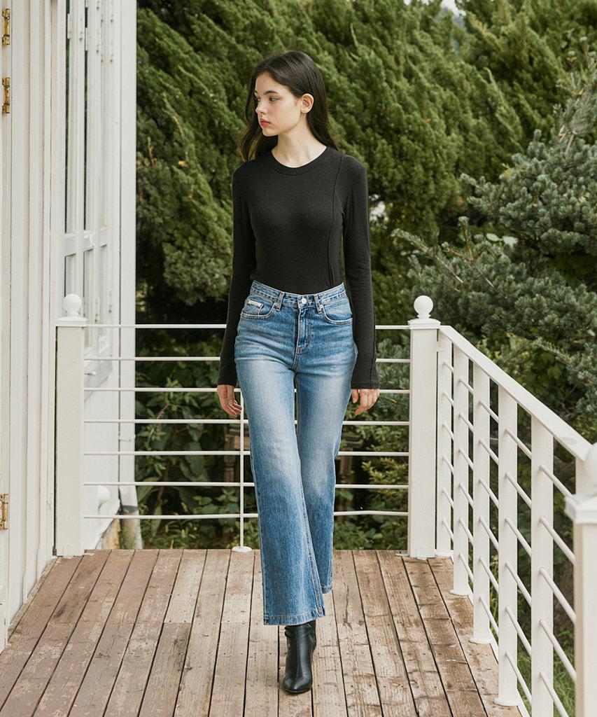 Assenti Stitch Bootcut Pants_Medium Blue