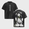 Albedo Overlord Vintage Washed Oversized T-Shirt, Dunkles Manga Anime Grafikshirt, Doppelseitiger Druck Japanische Streetwear Unisex