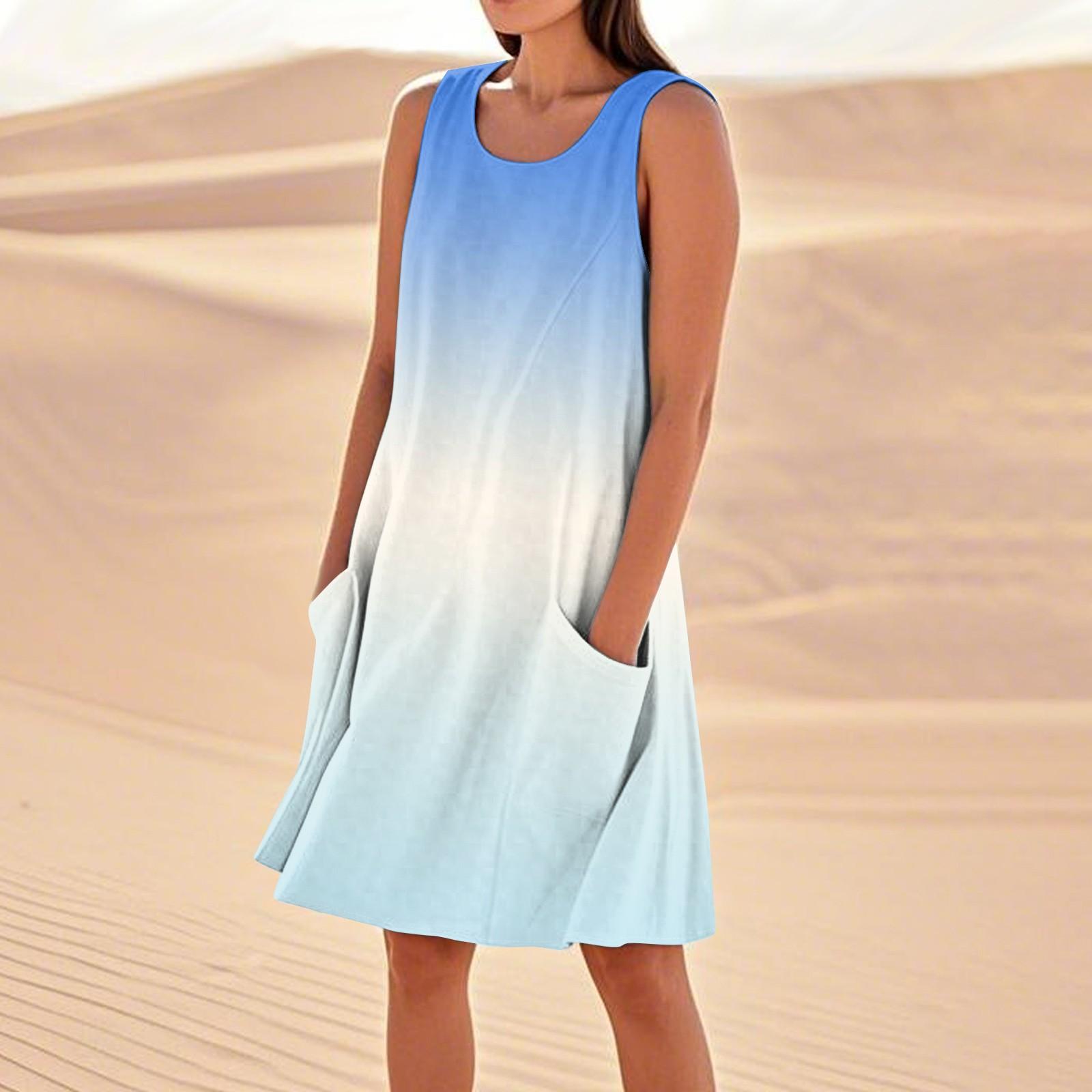 

Летние платья для женщин, свободные пляжные повседневные сарафаны без рукавов с карманами, платье-майка XXXXL