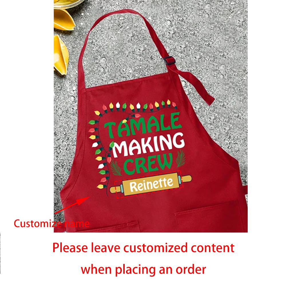 Personalized Tamale Making Crew Apron Tamale Crew Apron Christmas Lights Apron Christmas Family Baking Cooking Kitchen Decor 75x65cm