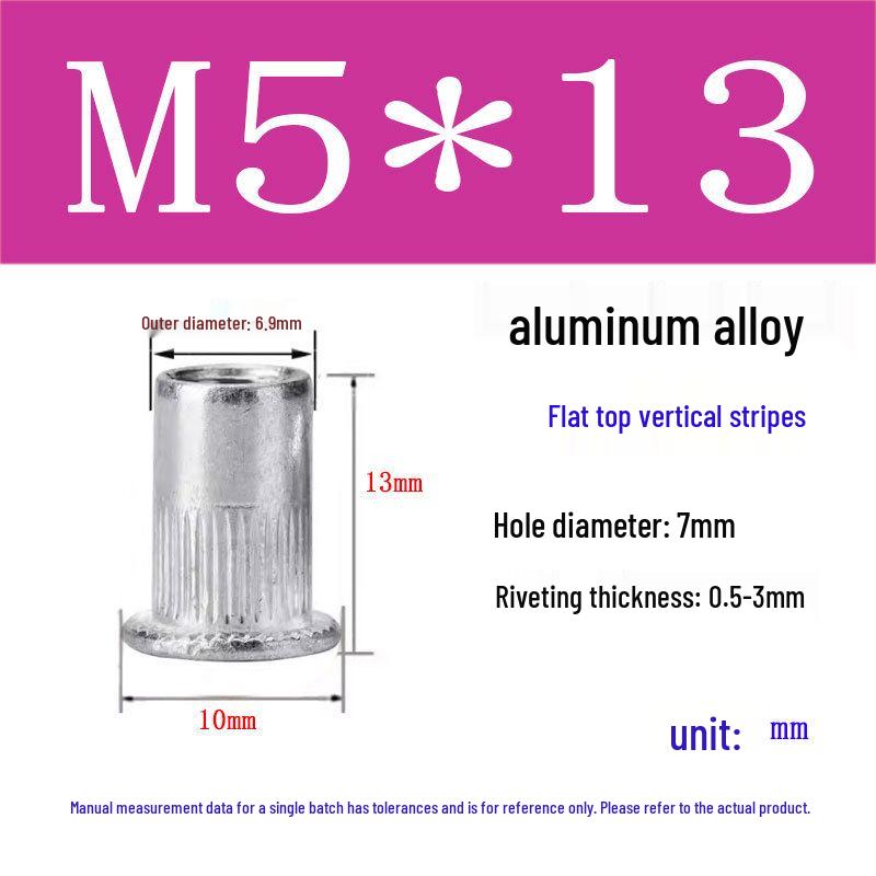 US Standard Flat Head Vertical Knurled Rivet Nut - Aluminum Alloy/Stainless Steel/Galvanized