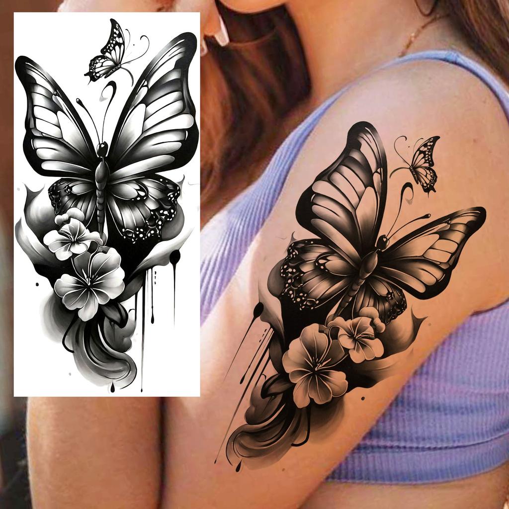 1 Sheet Realistic Butterfly Snake Flowers Temporary Tattoos Waterproof Long Lasting 3D Temp Fake Tattoo Sticker For Women Girls