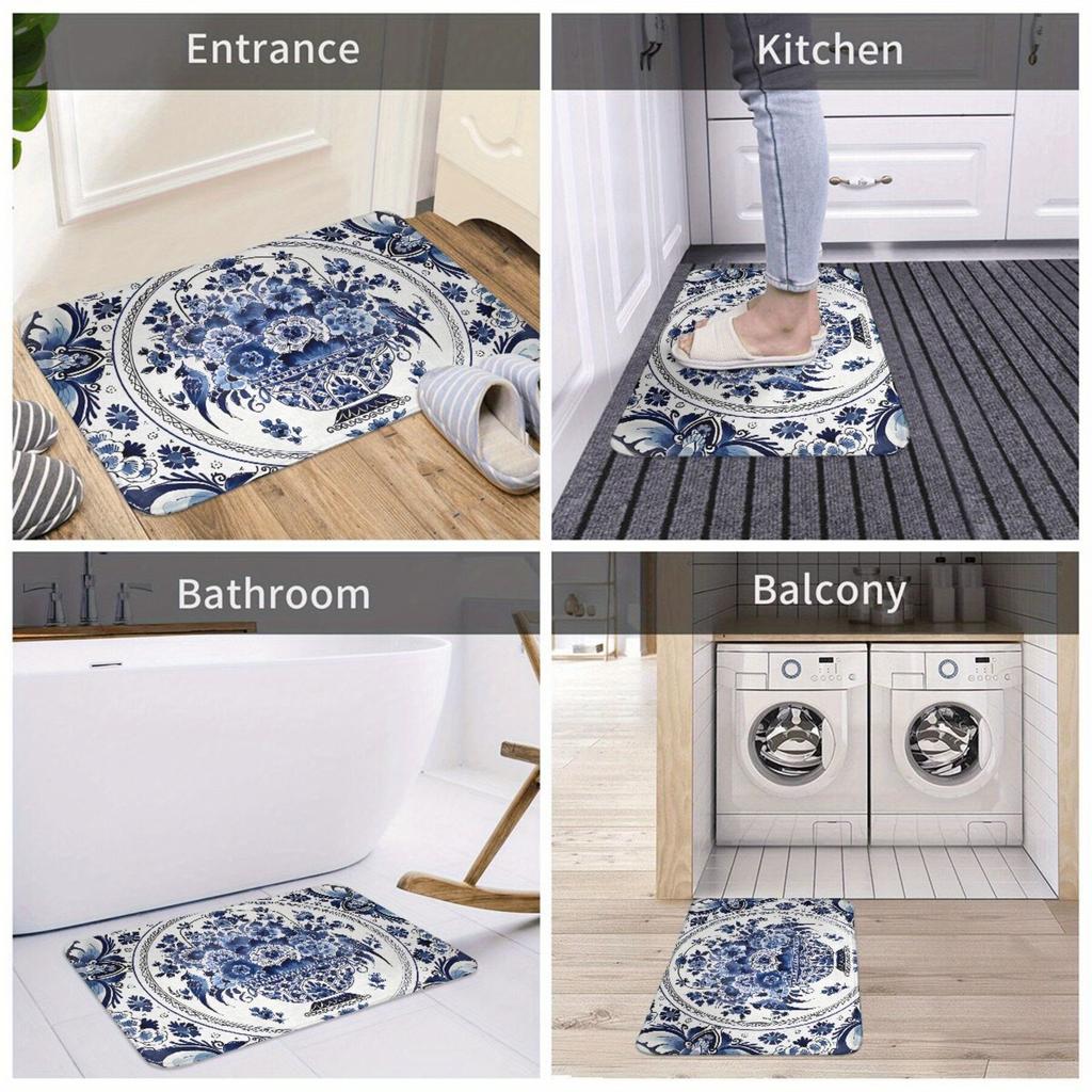 1Pcs Anti Fatigue Kitchen Rugs,  Floral Tulip Print Waterproof Non-Slip Thick Cushioned Kitchen Mat Heavy Duty Comfort Standing Mat for Kitchen