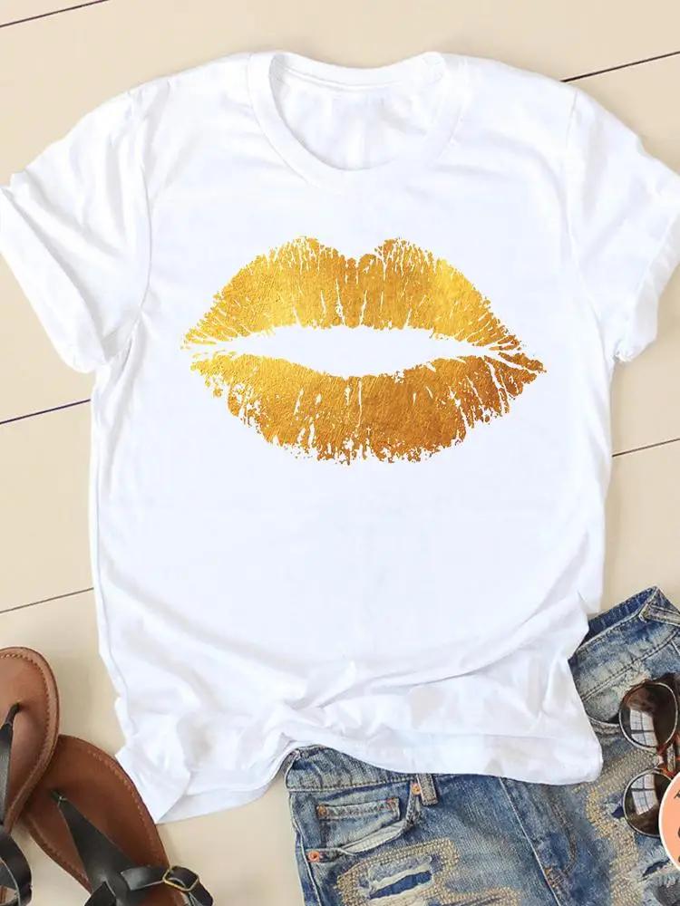 Clothing Summer Short Sleeve Watercolor Lip Sexy New Ladies Casual Unisex Fashion Graphic Tee Tshirts Female T Shirt Clothes