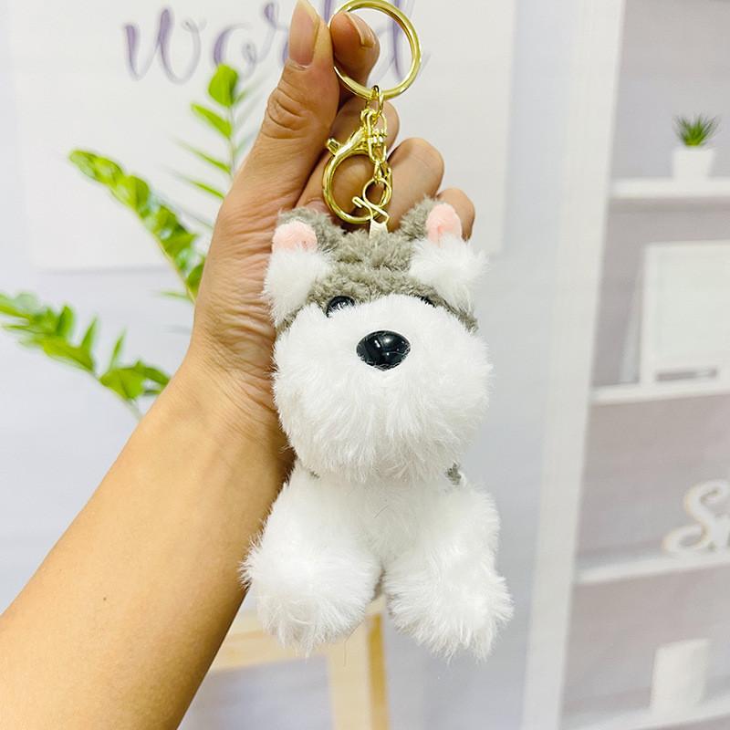 Adorable Cute Schnauzer Plush Dog Keychain Soft Toy With Gold Keyring For Dog Lovers