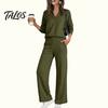 V Neck Pullover Sets Women Sweatshirt Pants 2-Piece Set, V-Neck Long Sleeve Top & Wide Yoga Outfits with Elastic Waistband Leg Trousers Waist,