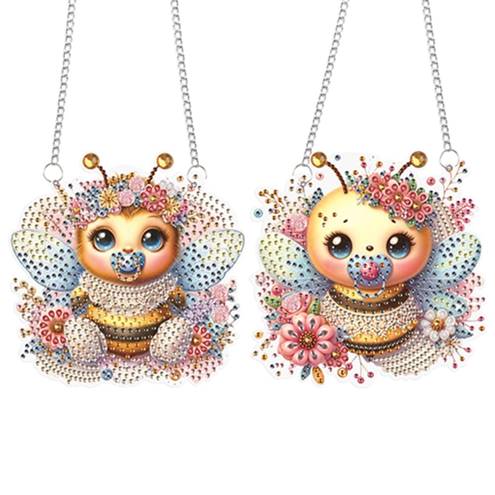 2 Stück Bienen-Thema 2D Flach DIY Spezielle Form Strass Diamant Kunst Fensteranhänger Diamantmalerei Set Heimwanddekoration Bastelbedarf