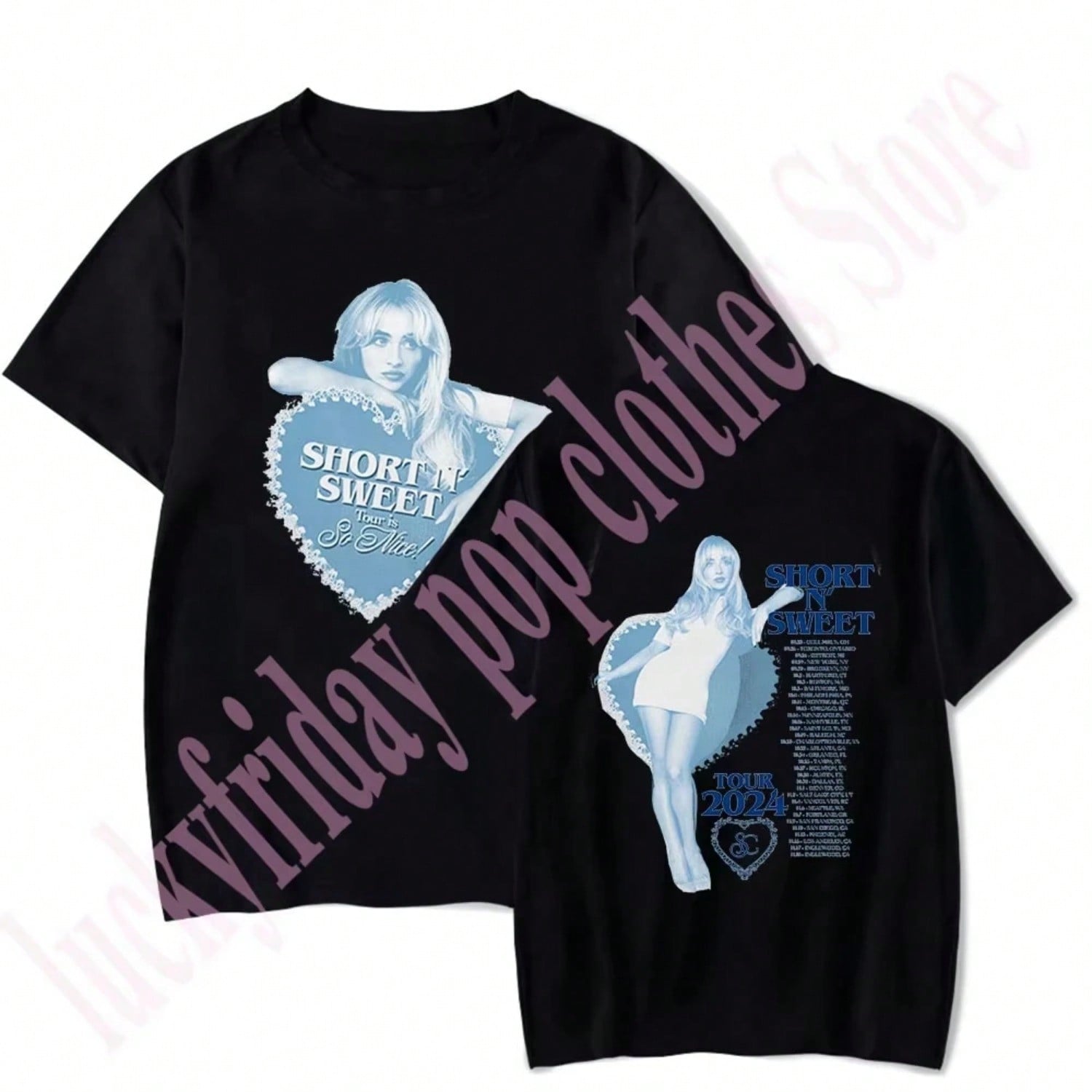 Short N Sweet Tour T-Shirt Merch Clothes Casual Print Short Sleeve Unisex Top S разноцветный