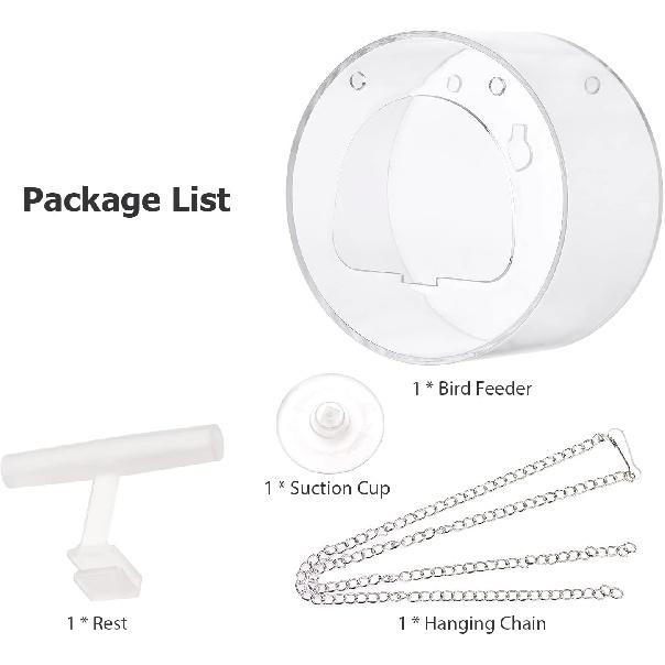 Clear Window Bird Feeder with Suction Cup Ing Chain and Standing Pole Transparent Round Outside Birdhouse for Close Up View Outdoors Wild Birds