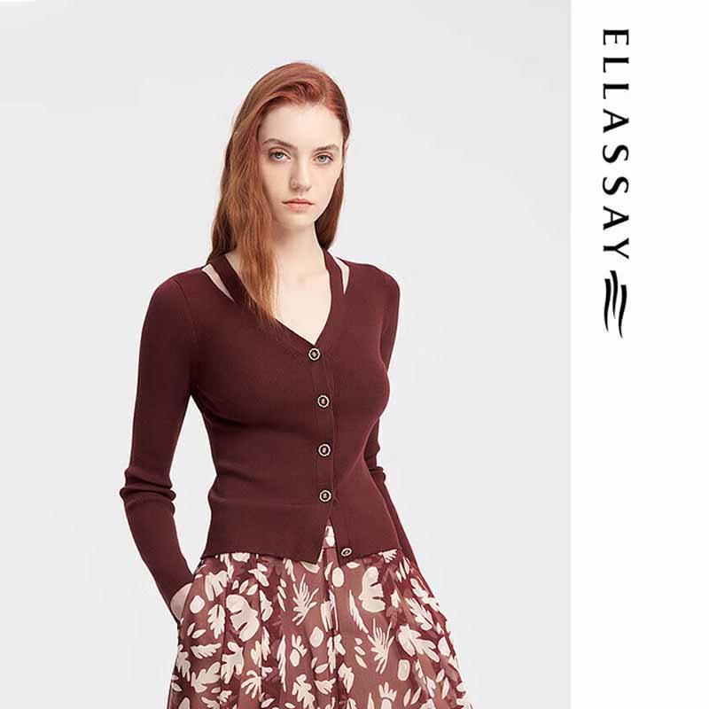 

ELLASSAY Женский вязаный свитер с V-образным вырезом из смесовой шерсти XS